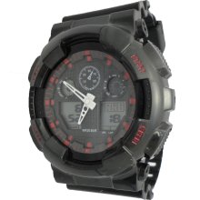 Mens Ladies Black Red Digital Analog LED Sports Watch Shock Light Hard Silicone