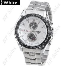 Mens Mike Stainless Steel Chrome Quartz Watch White Face & Black Bezel