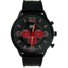 Men's Modern Black & Red Dial Chronograph Analog Rubber Strap Casual Watch
