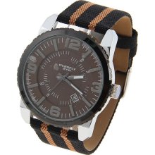 mens new EYKI 8542 stainles steel brown & black quartz watch date nylon leather - Black - 3 - Leather