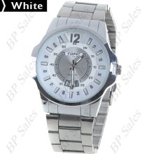 mens new Firpec stainless steel watch w/white face white & chrome hands date
