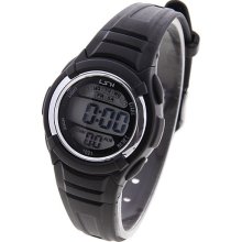 mens new LSH black & chrome digital watch silicone band alarm WR 30M shock