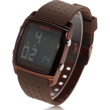 mens new OTS brown digital watch soft silicone band alarm day