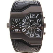 Mens Oulm 2 Time Zone Military Watch W/ Black Face & Pu Wide Leather Band