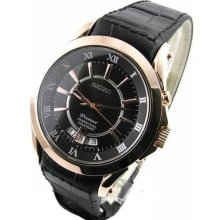 Men's Premier Perpetual Calendar Rose Gold Tone Case Black Dial Leathe