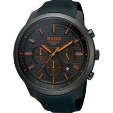 Mens Pulsar Black Stainless Steel Chronograph Watch