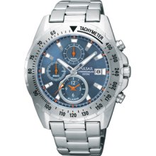 Mens Pulsar Stainless Steel Blue Dial Alarm Chronograph Watch