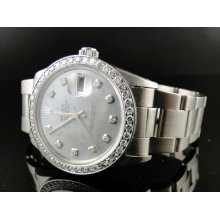 Mens Rolex Datejust Silver Dial Genuine Diamond Watch 2.15 Ct Mid 90's