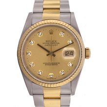 Men's Rolex Datejust Watch 16233 Genuine Rolex Champagne Diamond Dial