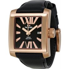 Men's Rose Gold Tone Stainless Steel Ceo Goliath Quartz Black Dial Leather Strap