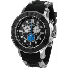 Men's Rugged Quartz Chronograph Black Dial Bezel Rubber Strap Blue