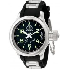 Mens Russian Diver Quinotaur Blk Dial Qtz Gmt Ss Invicta Watch