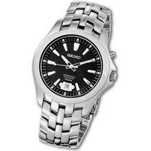 Men's Seiko Perpetual Calendar Stainless Steel Watch with Black Dial