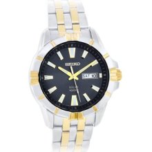 Men's Seiko Solar Sne176 Quartz Black Dial Stainless Steel Band Watch