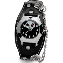 Mens Skull Face Black Band Silver Tone Studded Watch ...