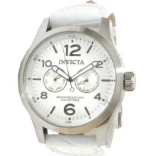 Men's Specialty Stainless Steel Case Silver Dial White Leather Strap D