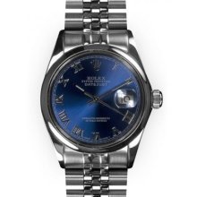 Men's Stainless Steel Blue Roman Dial Smooth Bezel Rolex Datejust
