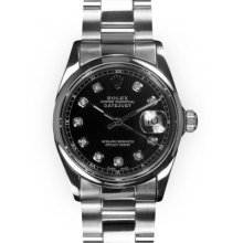 Men's Stainless Steel Oyster Black Dial Smooth Bezel Rolex Datejust