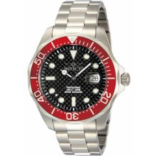 Men's Stainless Steel Pro DIver Quartz Carbon Fiber Dial Red Bezel