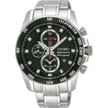 Men's Stainless Steel Sportura Alarm Chronograph Black Dial Link Bracelet