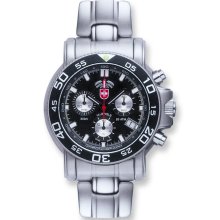 Mens Swiss Military Navy Diver Stnlss Steel Black Dial Chrono Watch