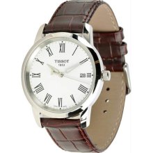 Men's T-Classic Dream Stainless Steel Case Leather Bracelet White Tone Dial Date