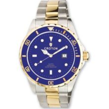 Mens Two-Tone Stainless Steel Blue Dial Quartz Sport Watch