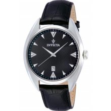 Men's Vintage Stainless Steel Case Leather Bracelet Black Dial Date Di