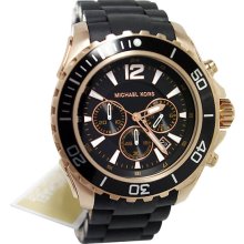 Michael Kors Men's Drake Chronograph Stainless Steel Case Silicone Bracelet Black Tone Dial Date Display MK8269