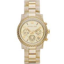 Michael Kors Watch Chronograph Gold Tone Horn Acetate Bracelet 40mm Mk5582