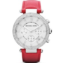 Michael Kors Watch, Womens Chronograph Parker Pink Leather Strap 39mm