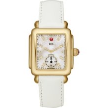 MICHELE Deco 16 Gold White Diamond Dial White Patent