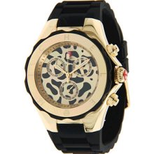 Michele Tahitian Jelly Bean Gold-Tone Black Cheetah Dial Chronograph Watches : One Size