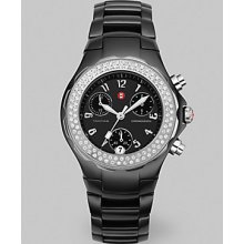 Michele Watches Tahitian Ceramic Diamond Chronograph Bracelet Watch - Black