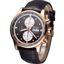 Mido Multifort Chronograph Automatic Swiss Watch Black Rose Gold Leather Strap