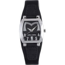 Mila Schon Women's Black Textured Dial Leather Date Quartz Watch