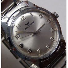 Mint Waltham Men's Swiss Made 17Jwl Silver Watch w/ Bracelet