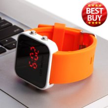 Mirror Face Lcd Light Digital Men Boy Girl Wrist Watch Gel Rubber Band Xa24