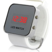 Mirror Led Watch With Digital Display And Rubber Strap Time Date Alloy White
