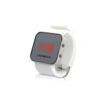 mirror led watches with digital display and rubber strap white in wris