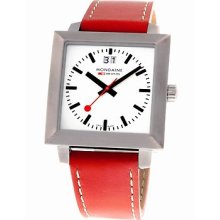 Mondaine Men's Red Leather Band White Dial Square Case Watch A685.30336.11sbc