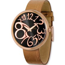Moog Rose-Plated Round Blk Dial Watch W/ (PM-105RG) Brown Band