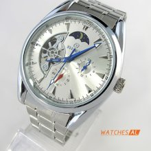 Moon & Sun Phase Men's Stainless Steel Automatic Mechanical Wrist Watch