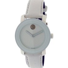 Movado Bold White Leather Crystal Unisex Watch 3600043
