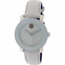 Movado Bold White Leather Crystal Unisex Watch