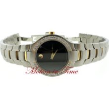 Movado Portico Ladies, 2 Row Diamond Bezel, Ref 0605743, Black Dial - Two-tone