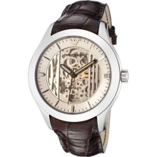 mporio Armani Men's Meccanico Silver Skeletonized & Silver Dial Brown