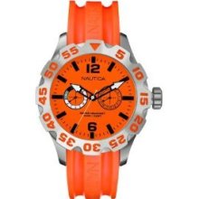 Nautica Men's BFD Stainless Steel, Orange Dial & Rubber Strap A16606G Watch