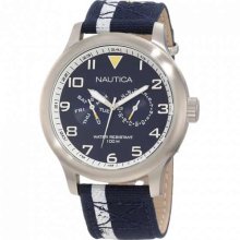 Nautica N13607g Bfd 103 Blue Canvas Leather Men's Watch In Original Box