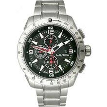 Nautica N25015g Mens Chronograph Stainless Steel Case &bracelet Black Dial Watch